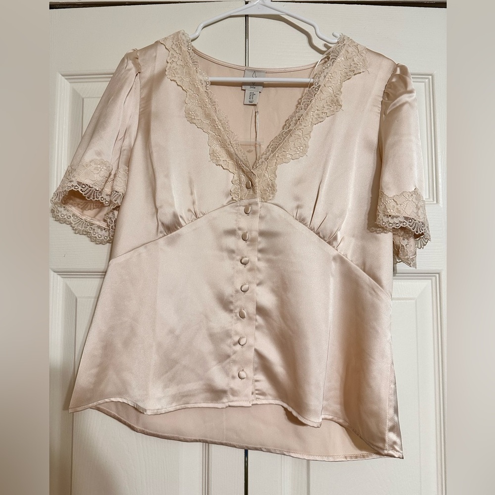 Joie Cream Lace Button Up Blouse